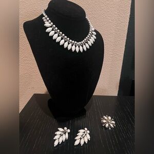 Elegant White and Silver Necklace Set